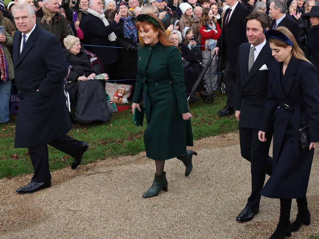 Andrew joined his ex-wife and daughters (including Princess Beatrice, pictured here) at last year’s royal Christmas church outing, but will be skipping it this year. Picture: Adrian Dennis/AFP