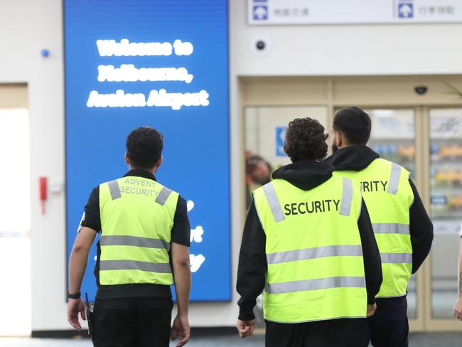 High visibility seccurity after the on board incident at Avalon Airport on Thursday afternoon. Picture: Alan Barber