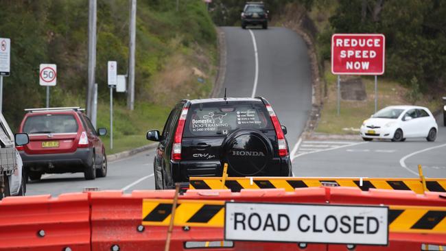 The hard border and long queues return to the Qld NSW border on the Gold Coast. Road Closure on Miles St Coolangatta. Picture: Glenn Hampson.