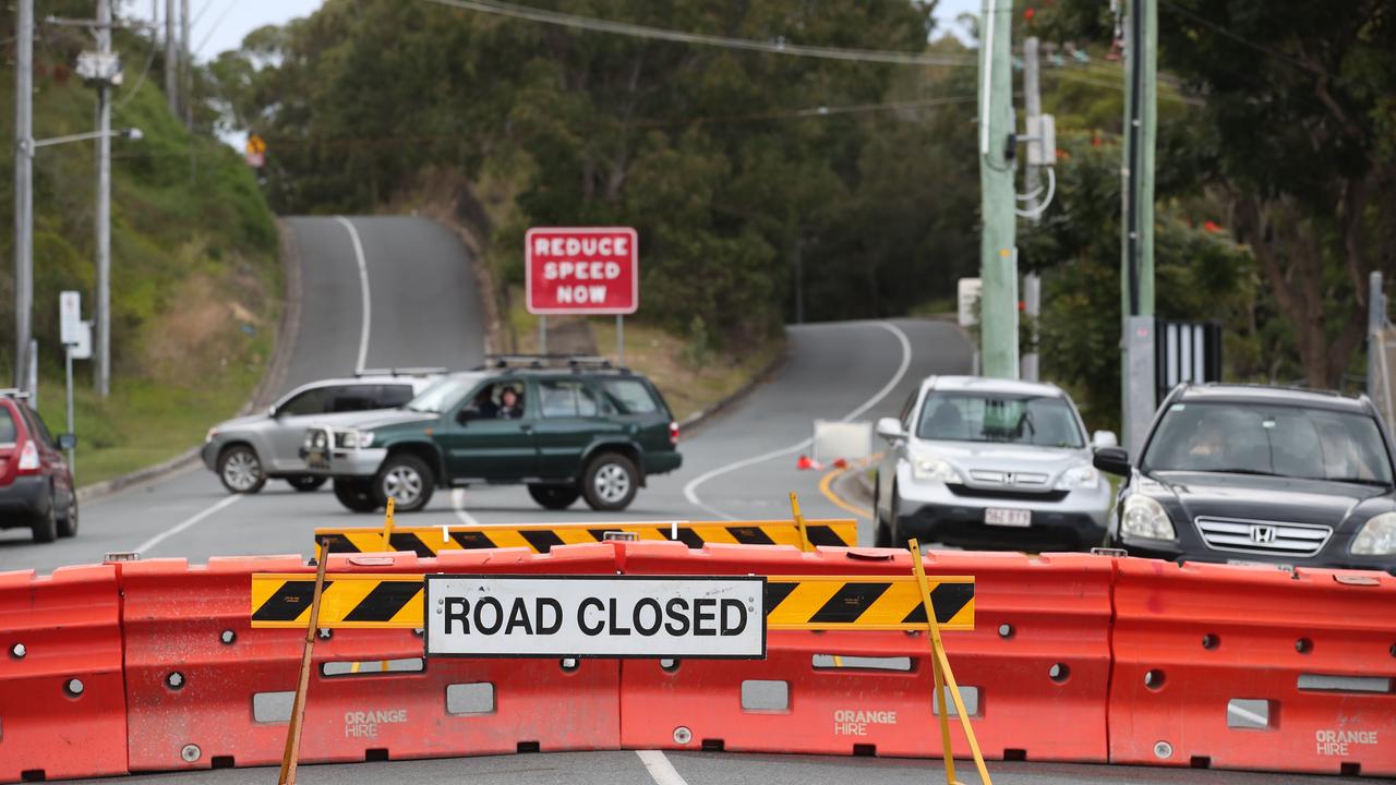 The hard border and long Queues return to the Qld NSW border on the Gold Coast. Road Closure on Miles St Coolangatta. Picture: Glenn Hampson.