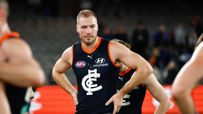 Harry McKay wasn’t helped by the ball movement last night. Picture: Dylan Burns/AFL Photos via Getty Images