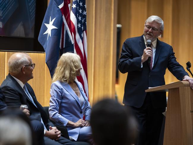 Kevin Rudd joked during his speech that he and Scott Morrison could be distantly related. Picture: Samuel Corum