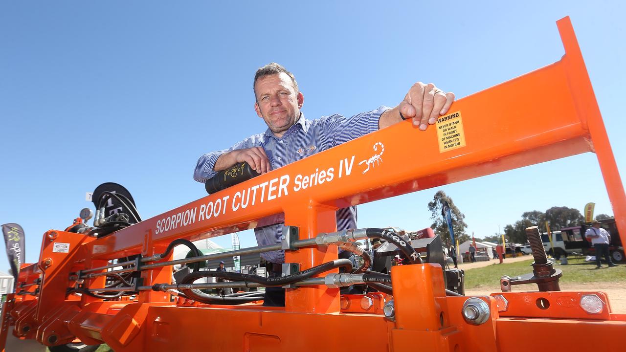 Geraint Hudson with the TTQ Scorpion Root Cutter Series IV at the Henty Machinery Field Days. Picture: Yuri Kouzmin