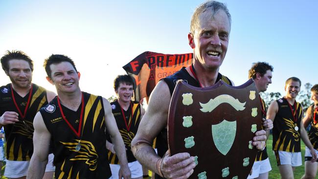 Rodney Maynard celebrates a premiership win Lameroo in 2008.