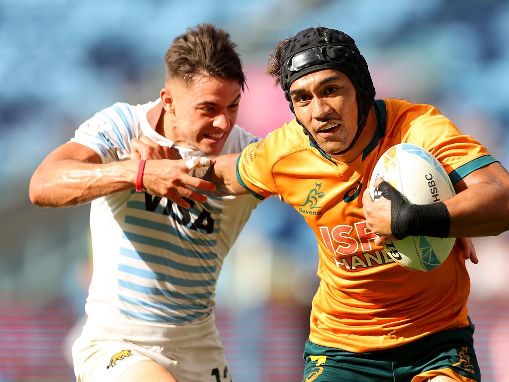 Dietrich Roache in action for Australia's Sevens team last year. Picture: Getty