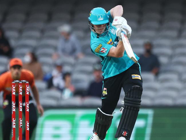 Max Bryant of the Heat bats during the Big Bash League match with the Perth Scorchers at Marvel Stadium, on January 17, 2022, in Melbourne. (Photo by Mike Owen/Getty Images)