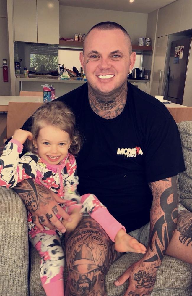 Slain ex-bikie Shane Ross (who died after being shot at Tallebudgera) is pictured with his daughter. Picture: Supplied