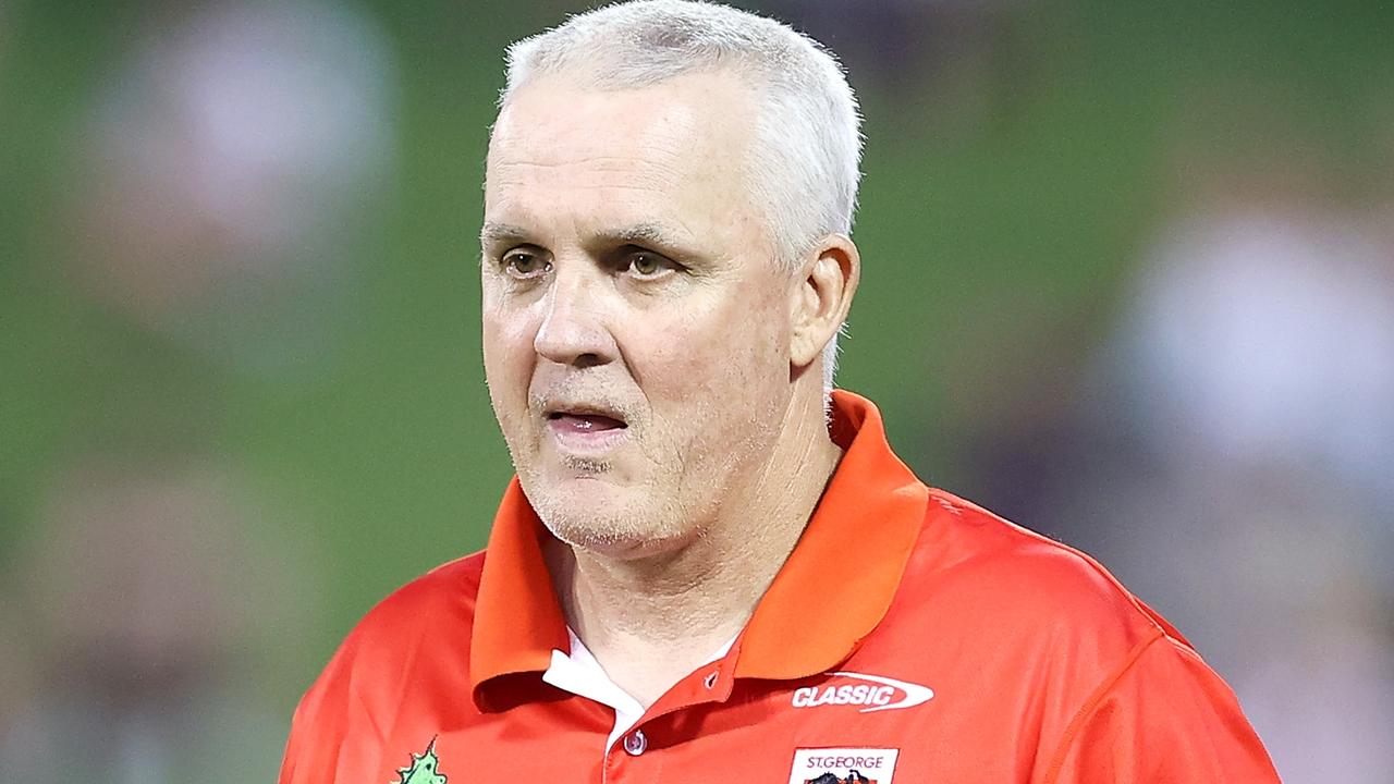 WOLLONGONG, AUSTRALIA - FEBRUARY 11: Dragons coach Anthony Griffin watches on before kick-off during the NRL Trial Match between the St George Illawarra Dragons and St Helens at WIN Stadium on February 11, 2023 in Wollongong, Australia. (Photo by Mark Kolbe/Getty Images)