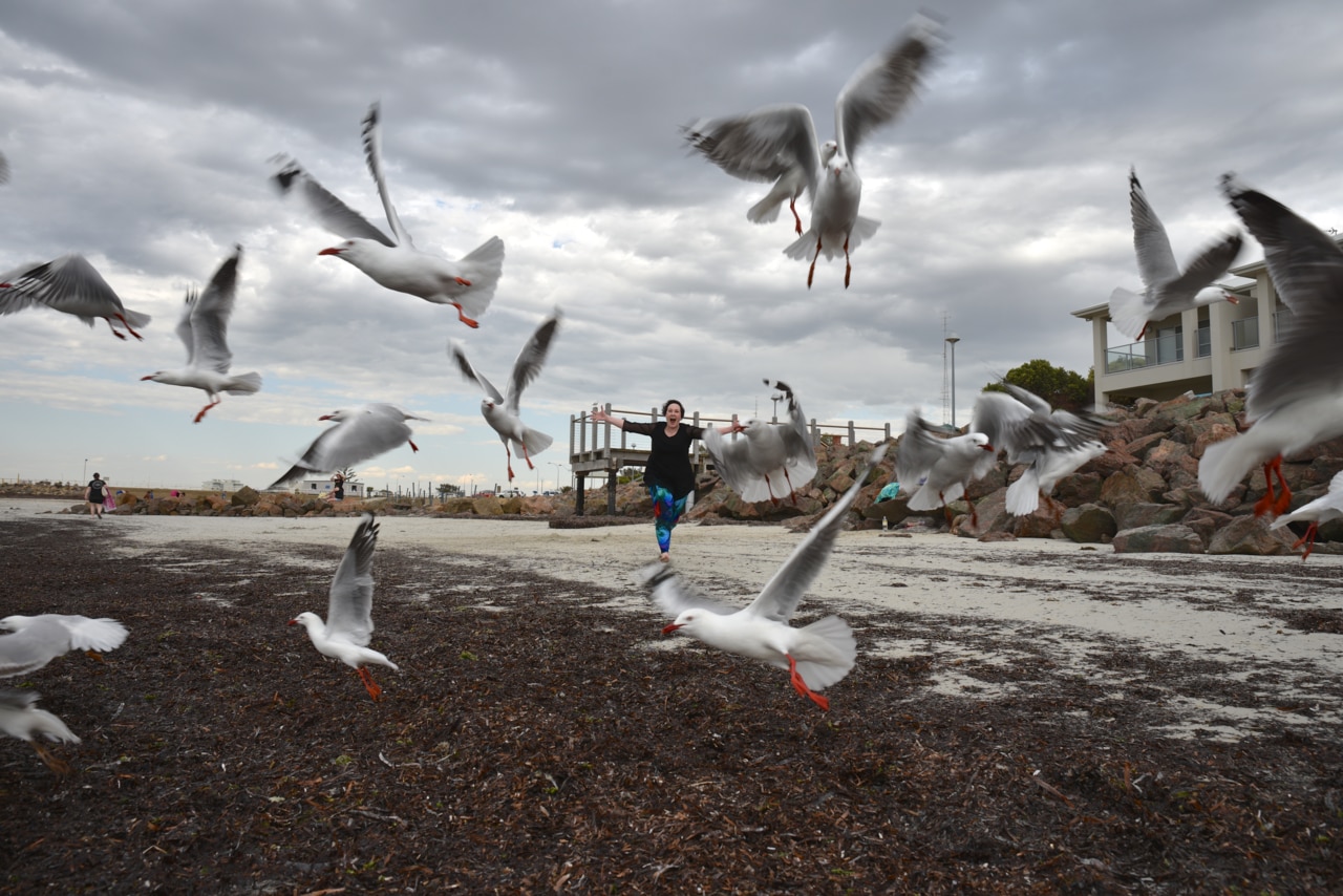 Amanda Phillips running on the beach at Yorke Peninsula in 2018. Photo: Alexander Waite Mitchell