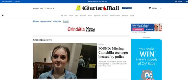 Chinchilla News landing page on The Courier Mail.