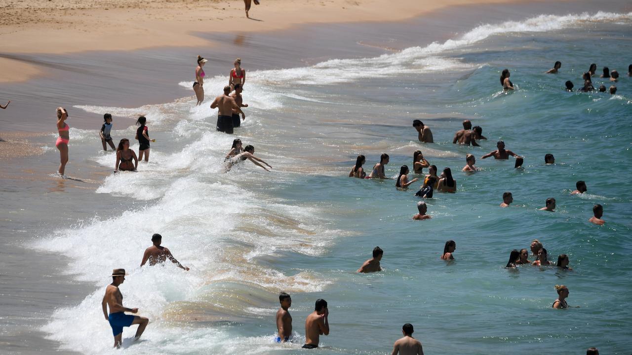 Swimmers flocked to the warming ocean at Coogee as a heatwave scorched Sydney at the end of last month. Picture: Peter Rae/AAP