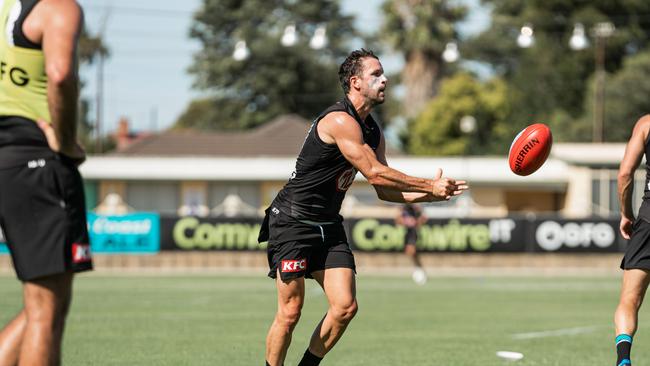 Port Adelaide Football club player Travis Boak back at training after the Power’s Christmas break. Picture: PAFC