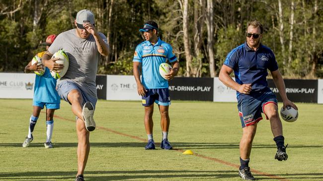 Mitch Gleeson (right) at training for the Gold Coast Titans PDRL team. Picture: Jerad Williams