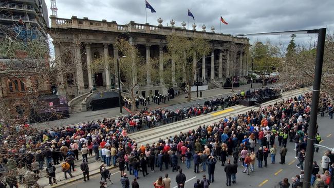 South Australians gathered at Parliament House, North Tce, to witness the Proclamation of the ascension of King Charles III. Picture: Tom Huntley
