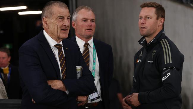 Jeff Kennett with Sam Mitchell and director Richie Vandenberg after a win over Adelaide. Picture: Michael