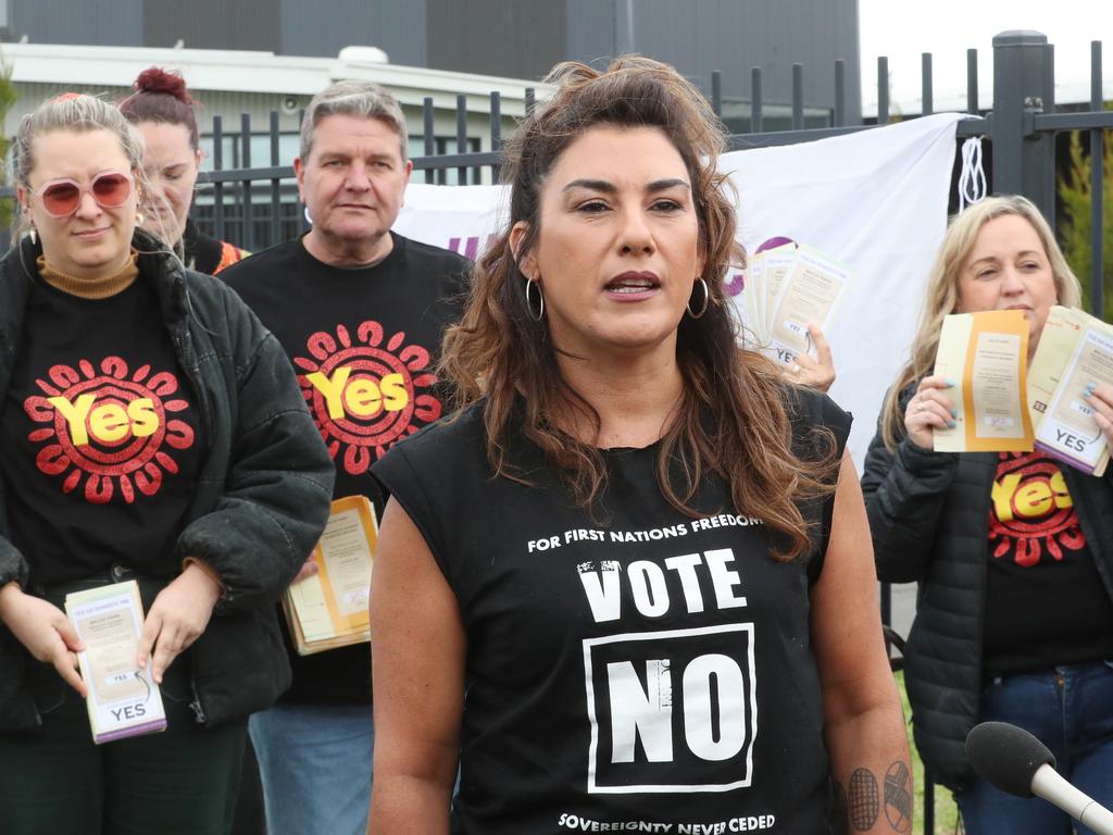 Senator Lidia Thorpe speaks after casting her ‘No’ vote in Reservoir, Victoria. Picture: David Crosling/NCA Newswire