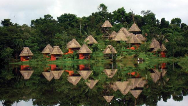 Village life on the banks of the Amazon River in Ecuador, South America.