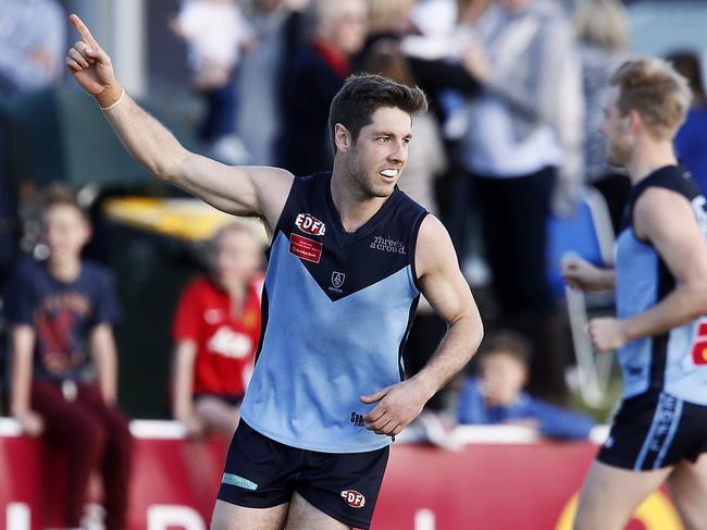 Luke Blackwell celebrates a goal in 2015. Picture: Paul Loughnan