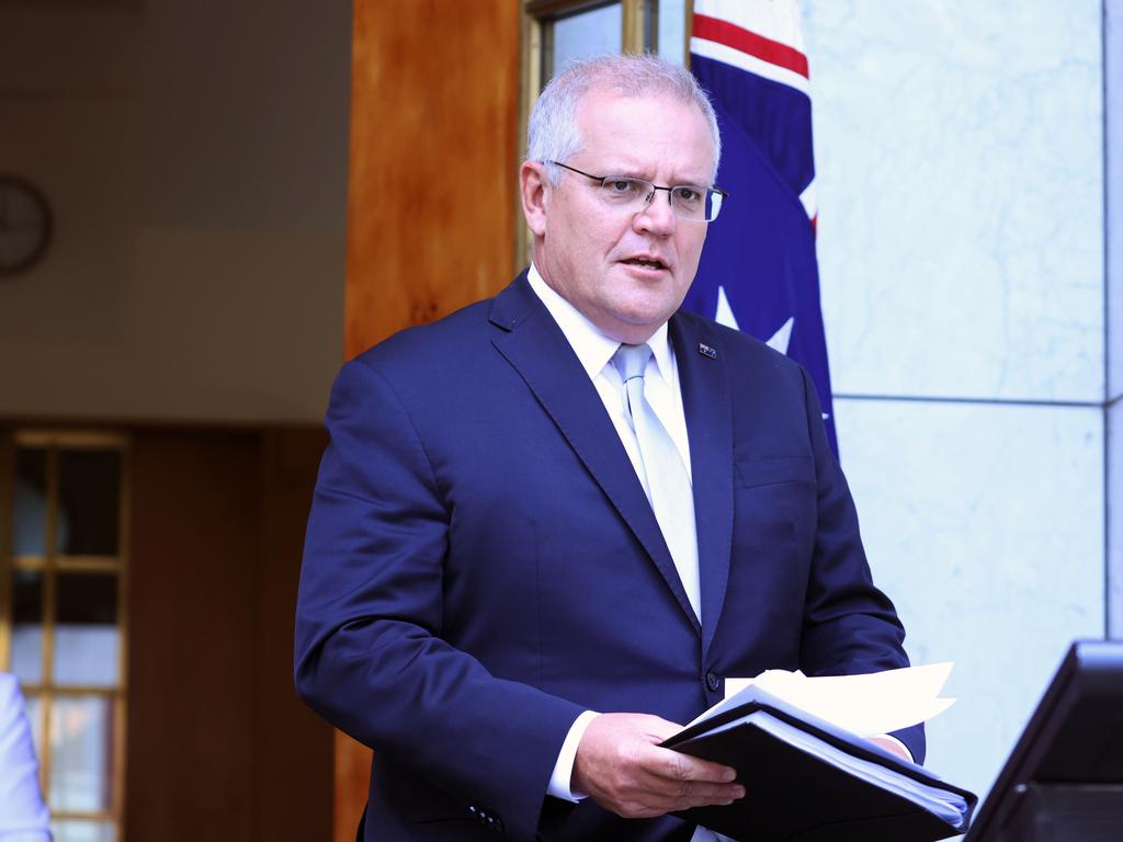 Prime Minister Scott Morrison during a press conference in Parliament House where he announced changes to JobSeeker. Picture: NCA NewsWire / Gary Ramage