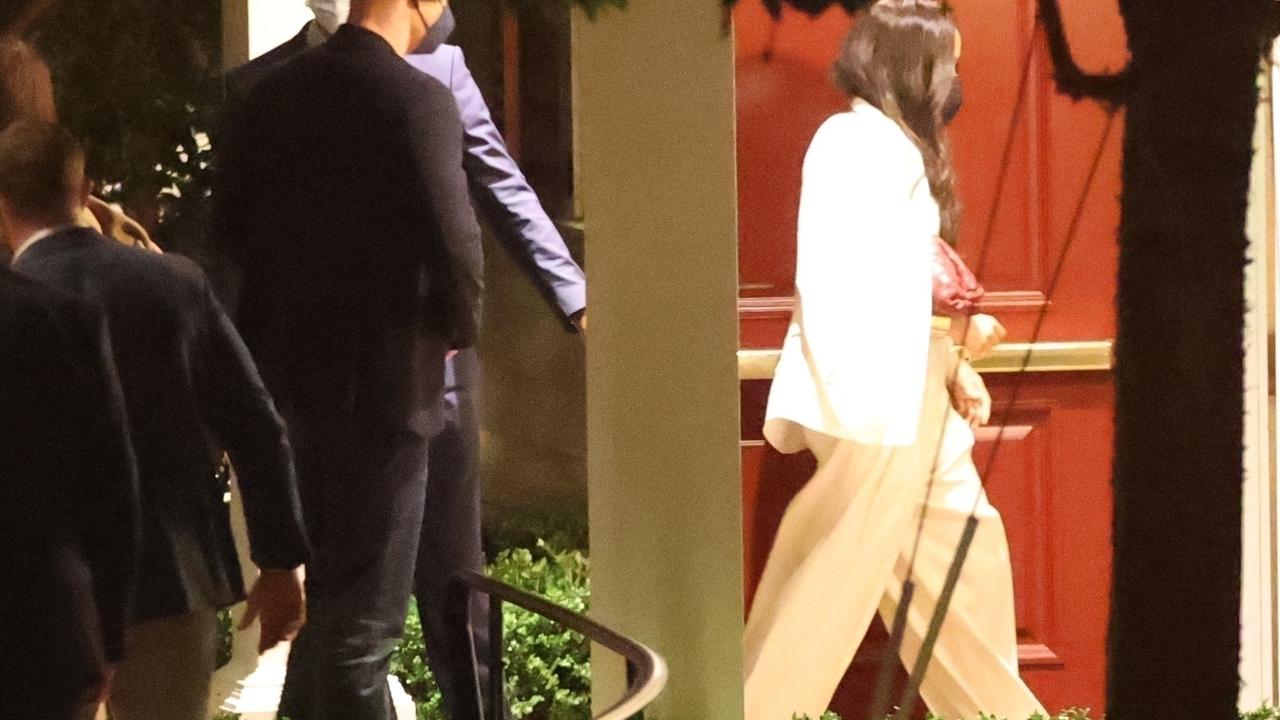 Meghan was seen wearing a face mask as she entered the restaurant. Picture: BACKGRID