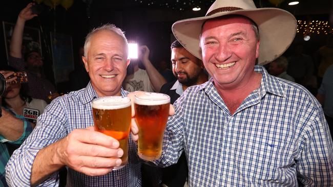 Turnbull and Joyce after the Nationals MP’s by-election win in New England. Picture: Lyndon echielsen