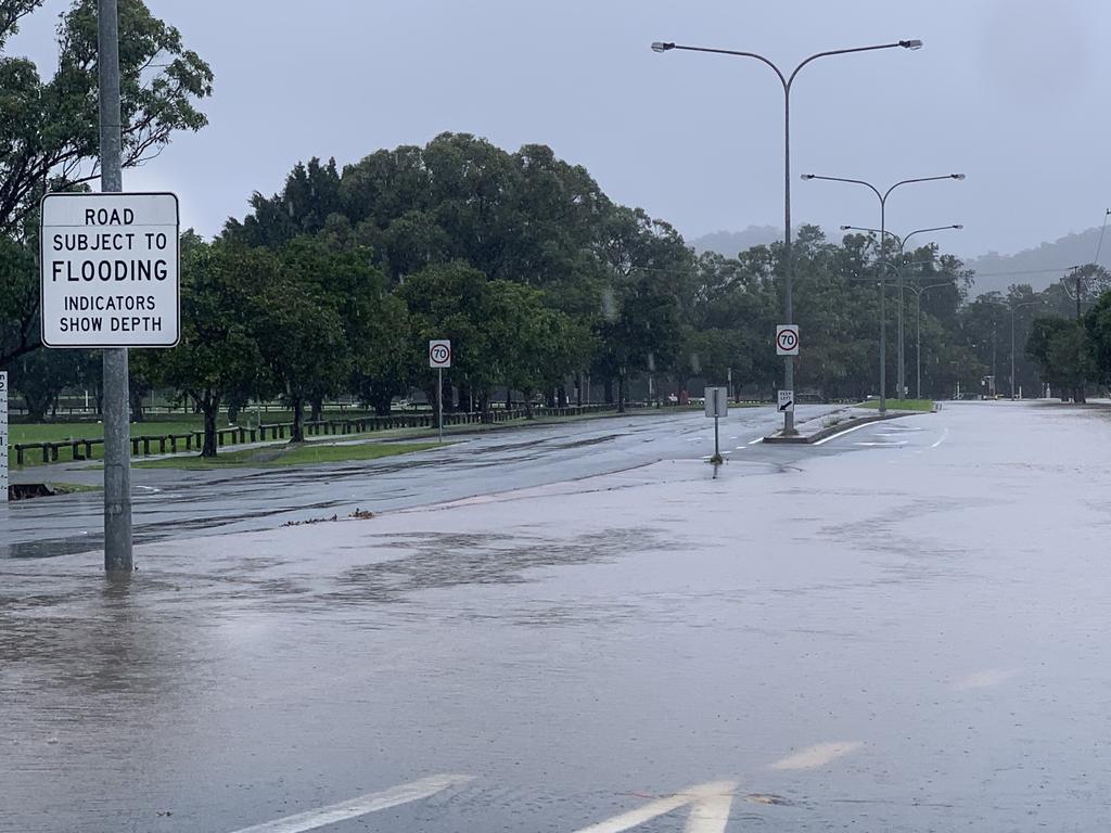 Somerset Drive Mudgeeraba on the Gold Coast is closed to all traffic after it was inundated with flood water after heavy rainfall fell over the City. NCA NewsWire / Scott Powick