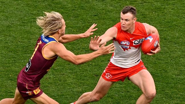 Sydney star Chad Warner (right) is out of contract at the end of 2025 and expected to consider a return home to WA, but Fremantle is unlikely to launch a trade bid this year. Picture: Adam Trafford / Getty Images