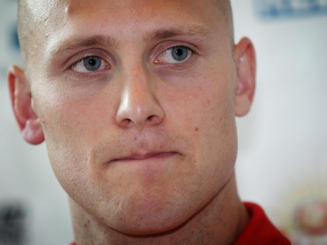 Ablett Jr at a press conference in 2010 where he announced he was leaving Geelong for the Gold Coast. Picture: Michael Klein.