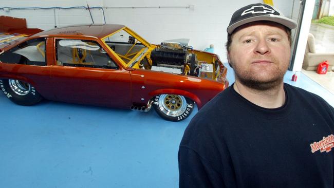 Brendon Marriott, pictured with his 750kW Torana drag racer, often went interstate without notice.