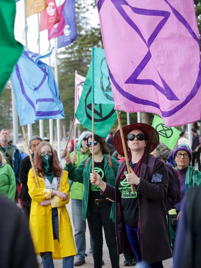 The protest at Manly Beach on Friday. Picture: Liam Driver