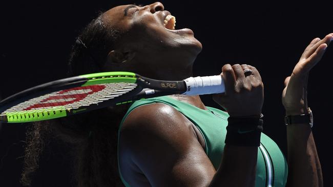 Serena Williams reacts during her loss to Karolina Pliskova. Picture: AP Photo 