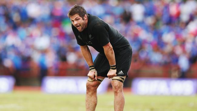 Richie McCaw of the All Blacks takes a break during the Test match against Samoa.