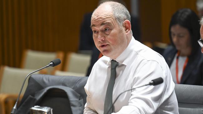 NAB chief executive Andrew Irvine answered questions put by the standing committee on economics at Parliament House in Canberra. Picture: NewsWire / Martin Ollman