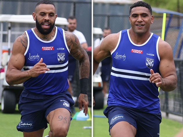 Josh Addo-Carr and Tevita Pangai Jr at Bulldogs training.