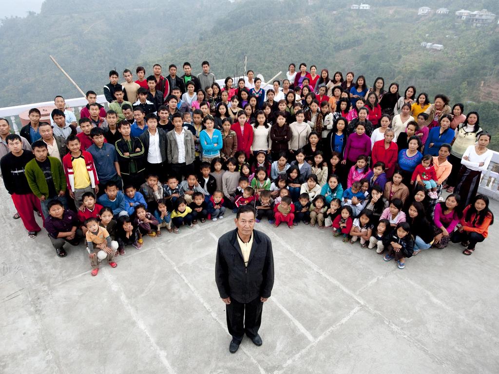 A family photograph of the Ziona family on January 30, 2011 in Baktawang, Mizoram, India. Picture: Richard Grange/Barcroft India/Getty Images)