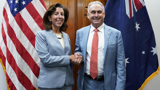 Australian Trade Minister Don Farrell meets Commerce Secretary Gina Raimondo in Washington this month. Picture: Yuri Gripas