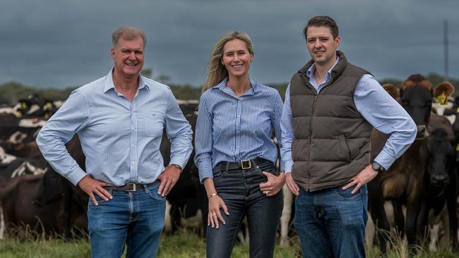 Tim, Madeleine and James Roberts-Thomson at Woolnorth in Tasmania. Picture: Phillip Biggs