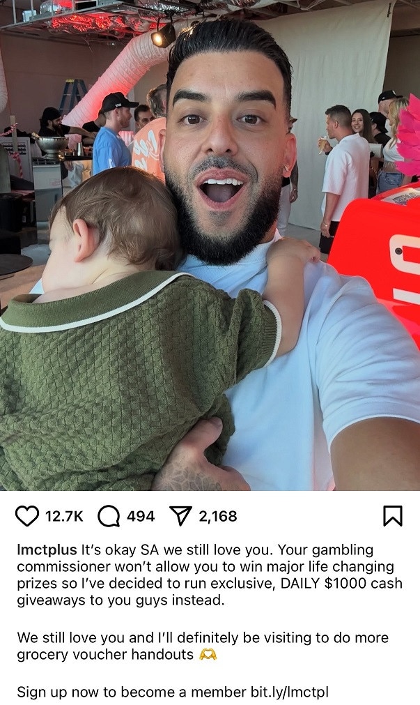 Adrian Portelli has declared he will continue to offer cash giveaways in South Australia despite facing a string of charges. Picture: Instagram