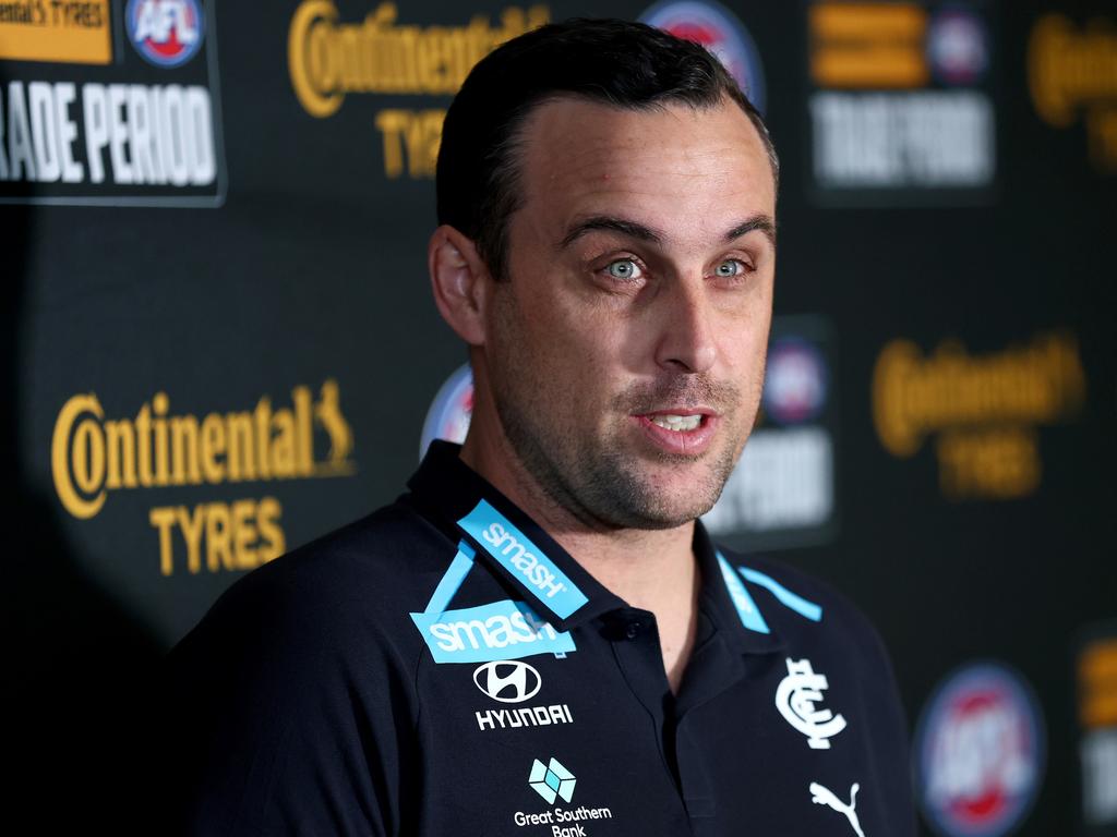 ick Austin, Carlton Head of List Management speaks during the 2024 Continental Tyres AFL Trade Period at Marvel Stadium on October 07, 2024 in Melbourne, Australia. (Photo by Josh Chadwick/AFL Photos via Getty Images)