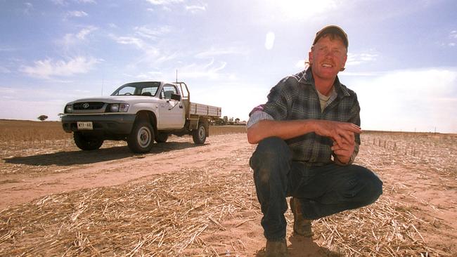 Former Crows star Rodney Maynard on his farm property at Lameroo in 2004.