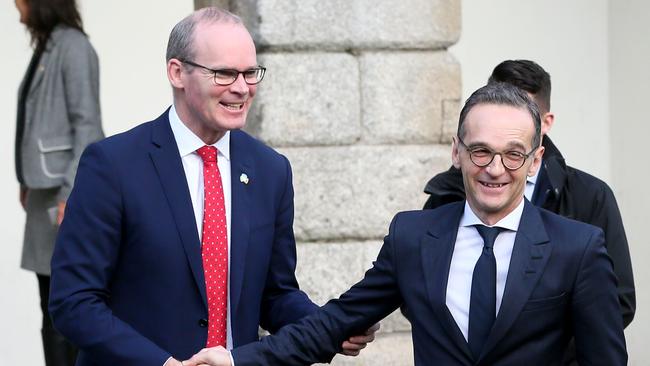 Irish Foreign Minister Simon Coveney shaking hands with German Foreign Minister Heiko Maas after the Global Ireland 2025: Making It Happen conference at Dublin Castle in January, 2019. Picture: AFP