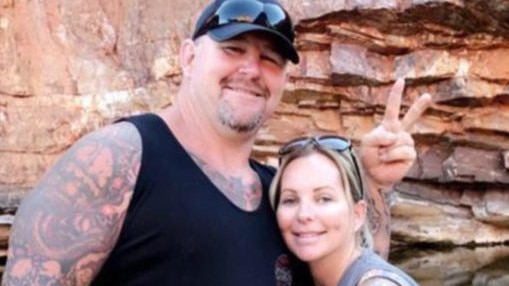 Rebels bikie boss Nick Martin, pictured with his wife Amanda, who is now suing the state government over her husband’s murder at a Perth motor complex.