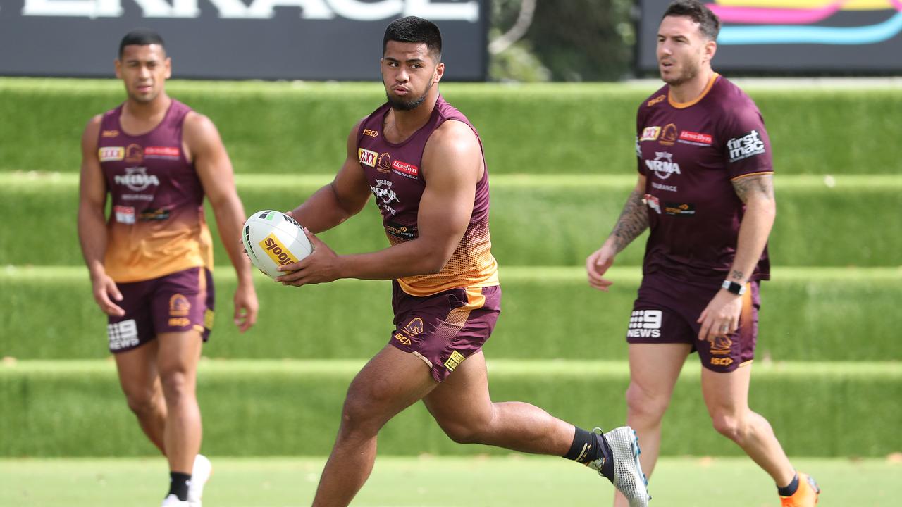 Payne Haas in action during a Brisbane Broncos NRL training