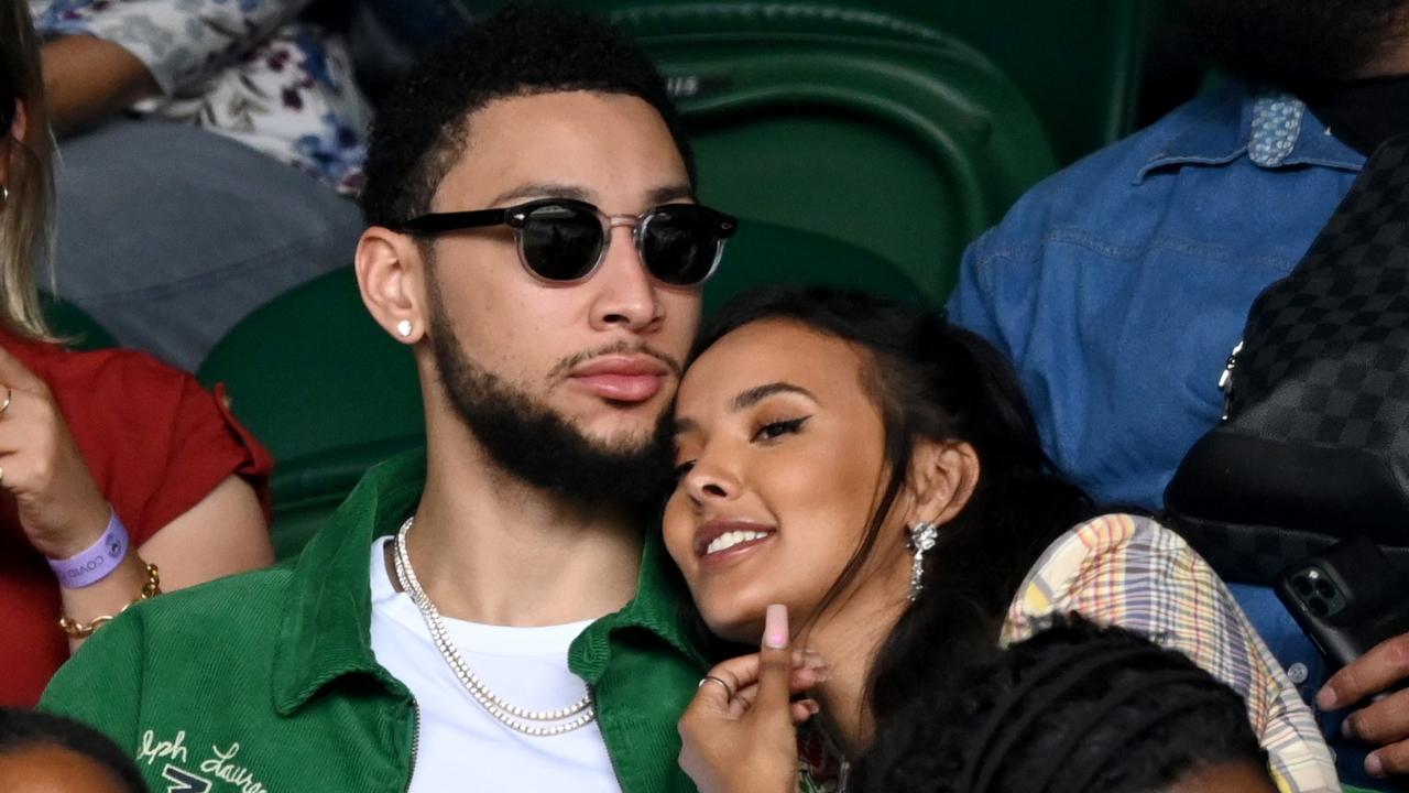 LONDON, ENGLAND - JULY 05: Ben Simmons and Maya Jama attend Wimbledon Championships Tennis Tournament at All England Lawn Tennis and Croquet Club on July 05, 2021 in London, England. (Photo by Karwai Tang/WireImage)