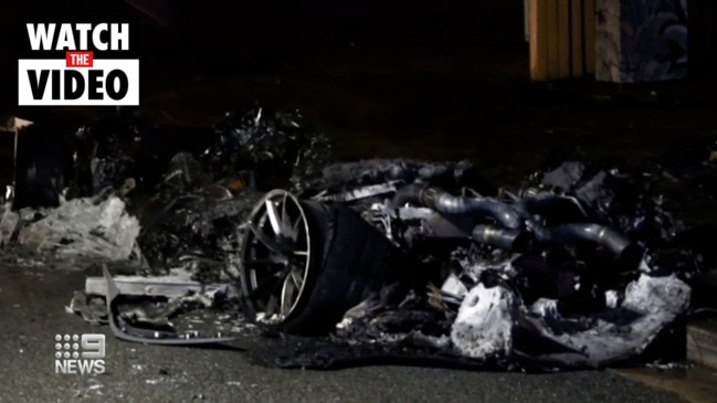 Man and woman pulled from burning supercar after horror crash (9NEWS)