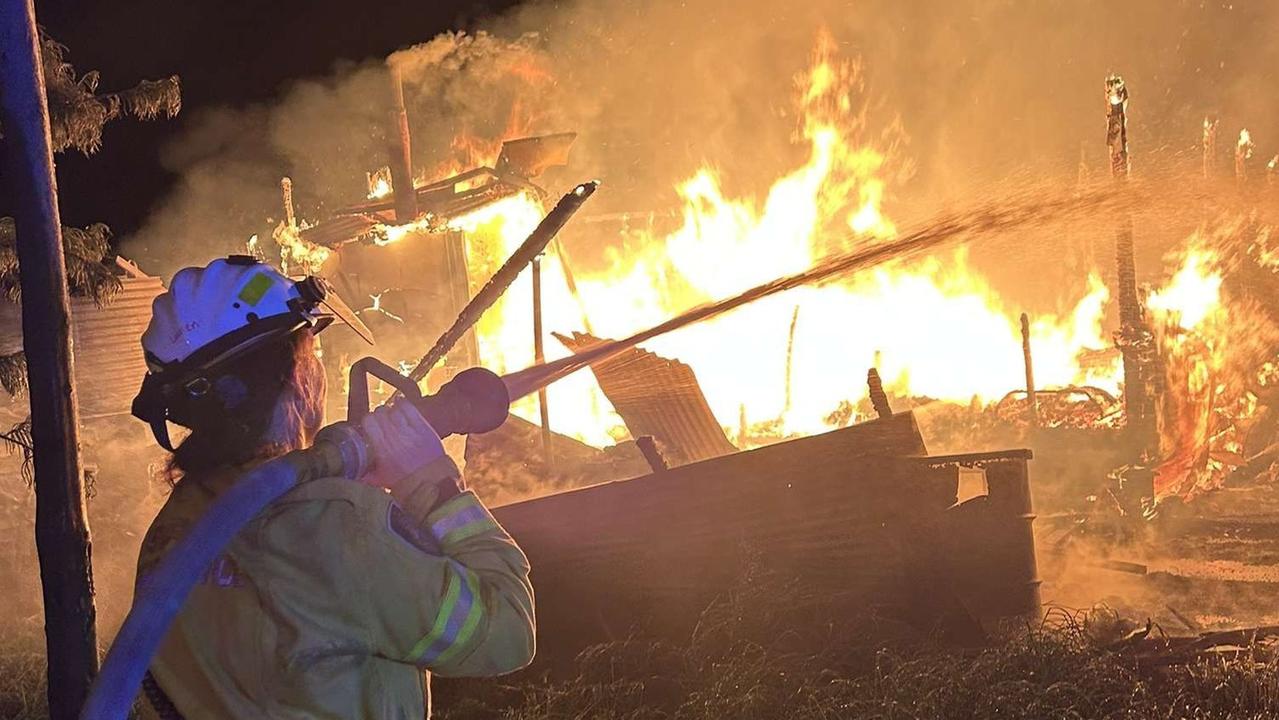 An abandoned home in Boggabilla has been destroyed after a fire ripped through the structure on Sunday. Photo: Boggabilla Rural Fire Brigade/Facebook