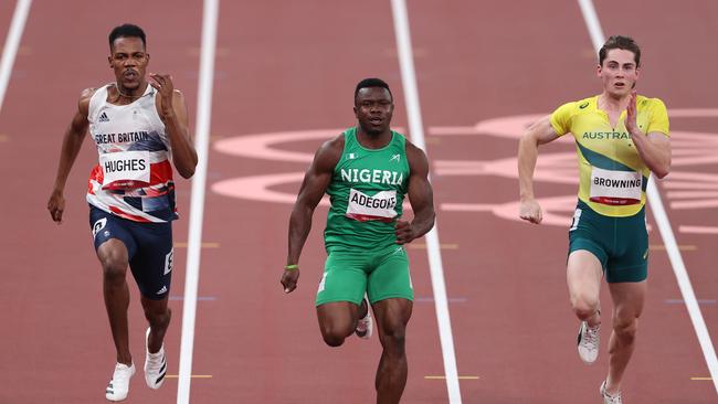 Zharnel Hughes and Enoch Adegoke will contest the 100m final but Rohan Browning missed out. (Photo by Michael Steele/Getty Images)