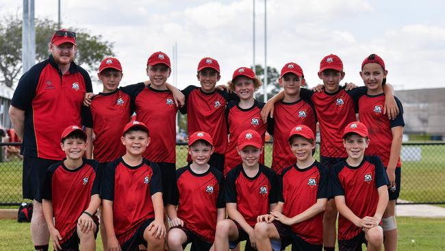 South Australia top left: Scott Sheeky Coach, Matthew Cantone, Tyler Allison, Dylan Percy, Mo Vlok, Ruben Le Roux, Baxter McDonald and Mason Smart Bottom left: Noah Charlesworth, Cooper Mcinerheney-Madden, Oliver Porter, Darcy Menzies, Ollie sparkes and Sam Keane at the 2023 National Combined Touch Championships in Darwin. Picture: Pema Tamang Pakhrin