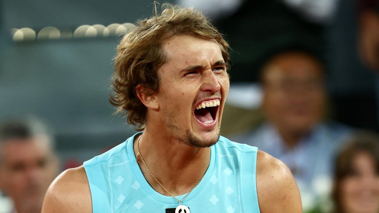 MADRID, SPAIN - MAY 07: Alexander Zverev of Germany celebrates to the crowd after his three set victory in his Men's Singles semi-finals match against Stefanos Tsitsipas of Greece during day ten of Mutua Madrid Open at La Caja Magica on May 07, 2022 in Madrid, Spain. (Photo by Clive Brunskill/Getty Images)