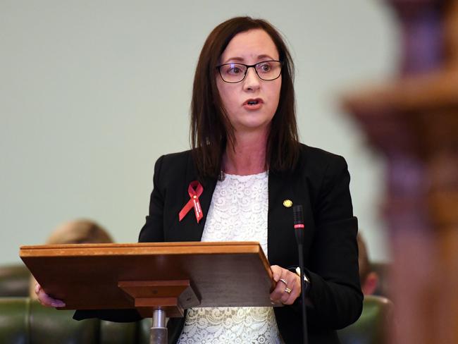 Attorney-General Yvette D’Ath presents the bill to to decriminalise abortion in Queensland at Parliament House. Picture: AAP/Dan Peled